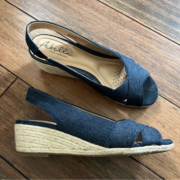 Abella Denim Open Toe Wedge Sandals Espadrille Comfort Size 8.5 Coastal Beachy - Picture 7 of 10